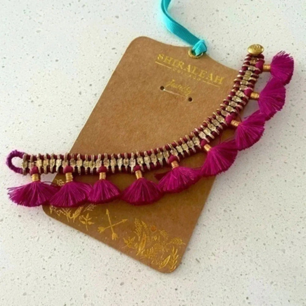 Anthropologie Felicity  bracelet bohemian style Brass and cotton magenta nwt